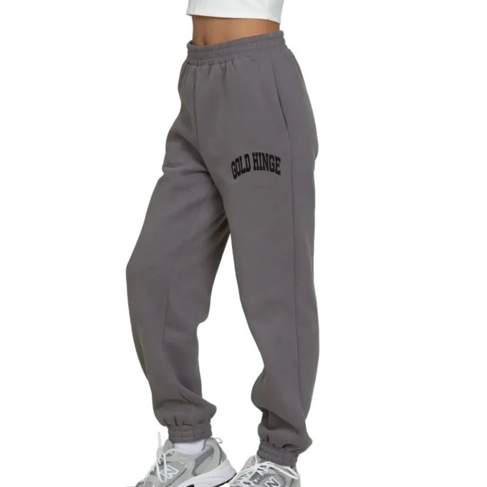 Gold Hinge Gray Collegiate Logo Joggers Sweatpants Fleece Lined Small Fall Cozy